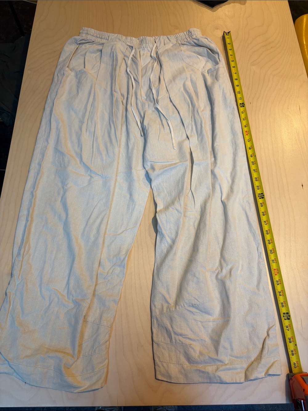 Free People Light Blue Wide-Leg Drawstring Trousers